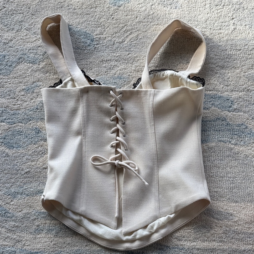 Reformation Cream Bustier with Black Lace Accent - Picture 4 of 7